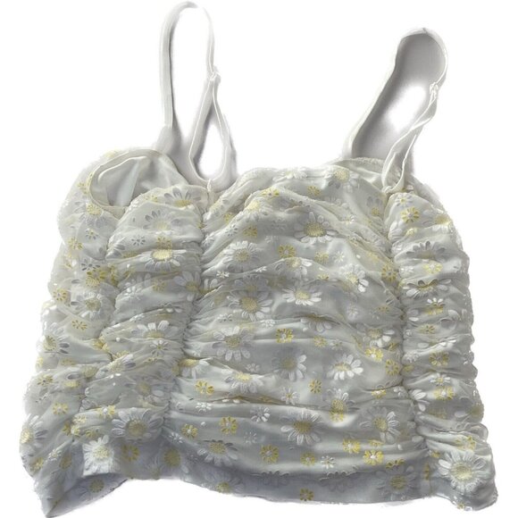 Zara Camisole Top Small Daisy Floral Ruched Draped Straps Elastic - Picture 3 of 5
